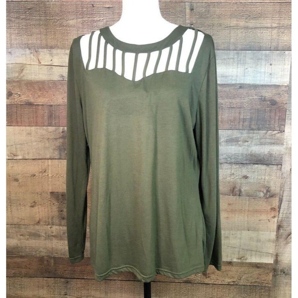 O Neck Hollow-Out Long Sleeve Hunter Green Blouse